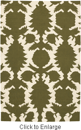 Flock Rug in Green and Cream