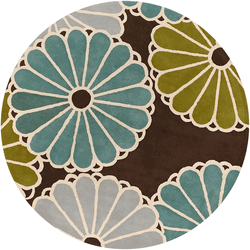 Parasols Rug in Chocolate Aqua and Green - Click to enlarge
